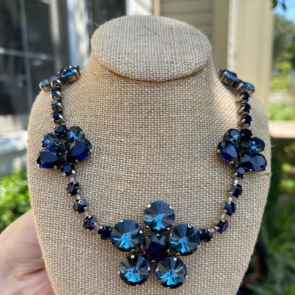 Dimitriadis sparkle blue Swarovski crystal flower necklace